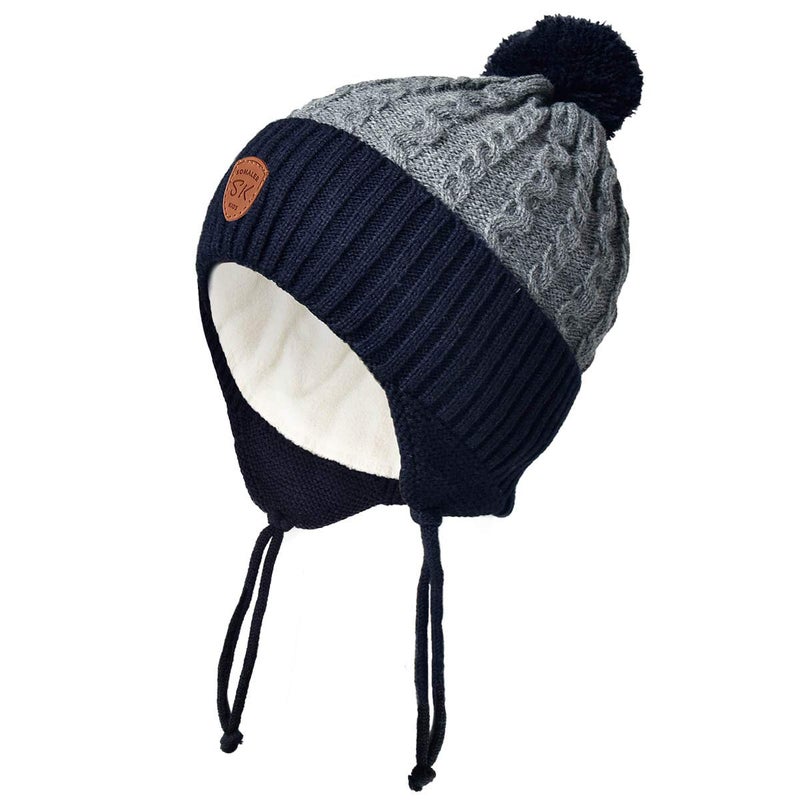 SOMALER Toddler Baby Boy Winter Beanie Hat Infant Kids Warm Fleece Lined Earflap Knit Fur Pom Pom Hat Snow Cap - Image 1
